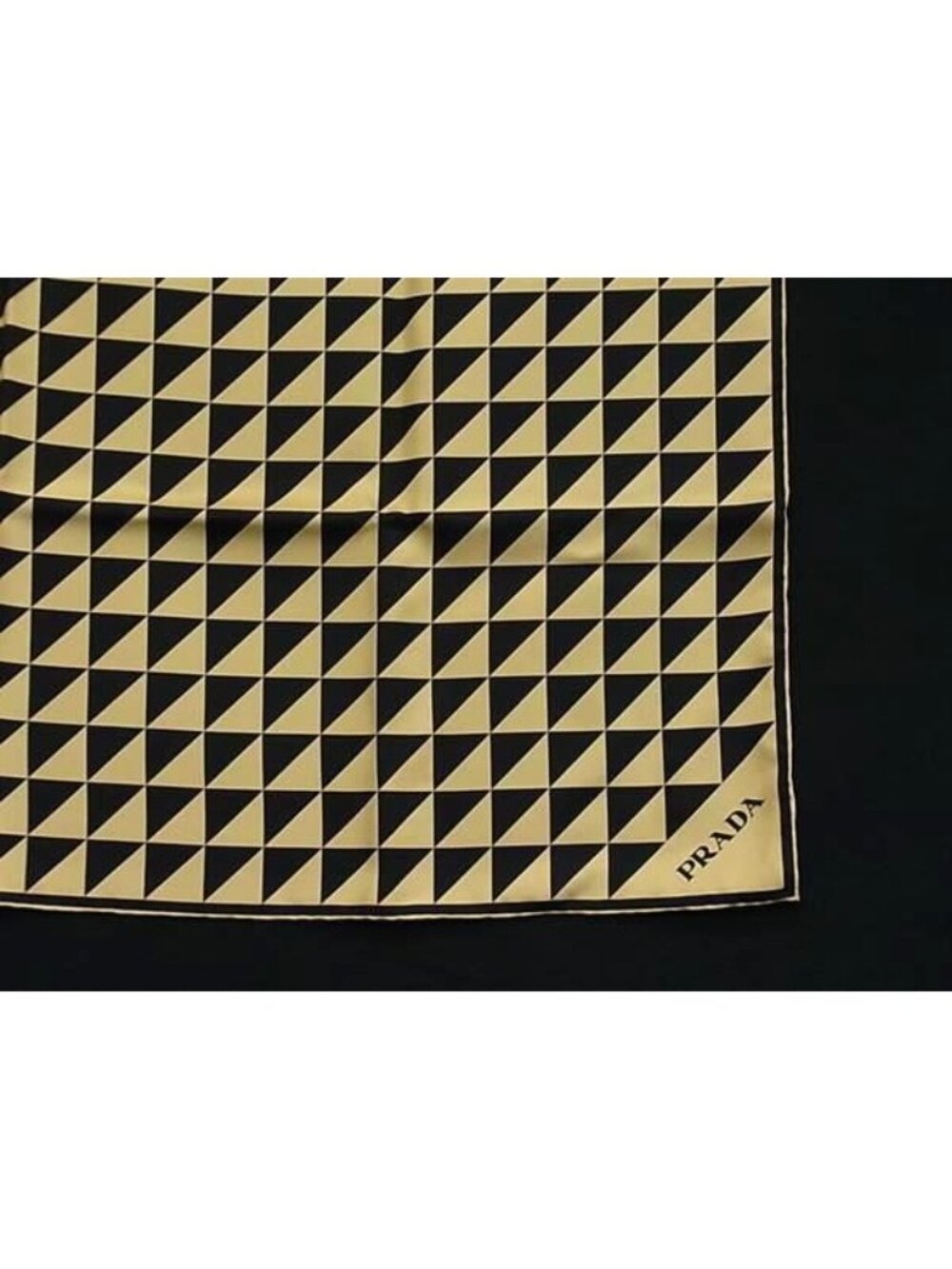 Prada Silk All Over Pattern Large Scarf Shawl Black Light Yellow - Picture 4 of 8